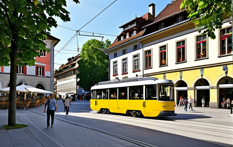**
"A vibrant, pedestrian-friendly public square in Fribourg, Switzerland, showcasing a blend of modern architecture and historical buildings. Electric trams glide smoothly past outdoor cafes filled with people. Lush greenery and trees line the square, creating a sustainable and inviting urban environment. Capture the essence of balanced urban development, blending the old with the new."
**