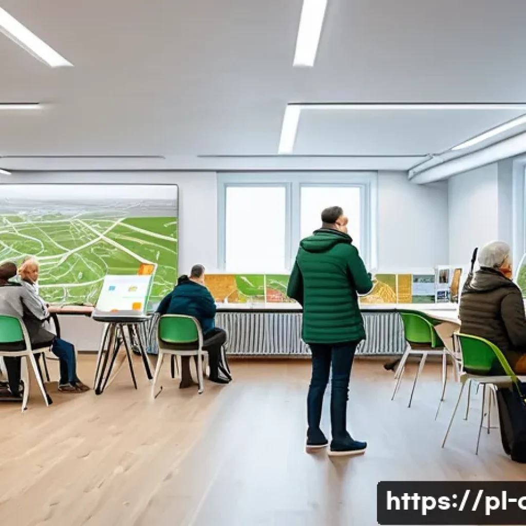 도시계획 설계 업무 일지 - A vibrant urban planning workshop scene set in a modern community center in Warsaw, Poland, featurin...