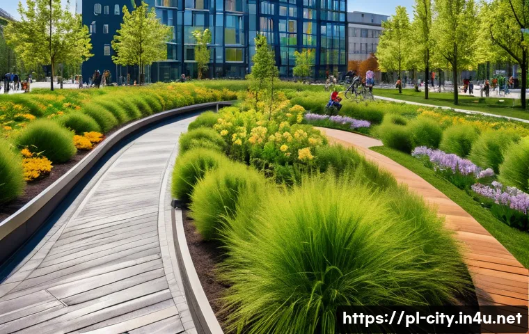 도시계획 중점 과목 - A vibrant urban park in a Polish city during spring, featuring diverse groups of people including fa...